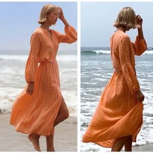 CALI DREAMINING Elizabeth Cotton Maxi Dress Apricot Orange Sz S NWT $228 {3N41}